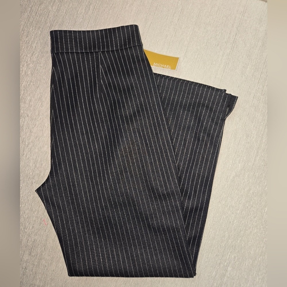 Michael Kors Womens Navy‎ Pinstripe High Rise Straight Ankle Pants Size 4 NWT